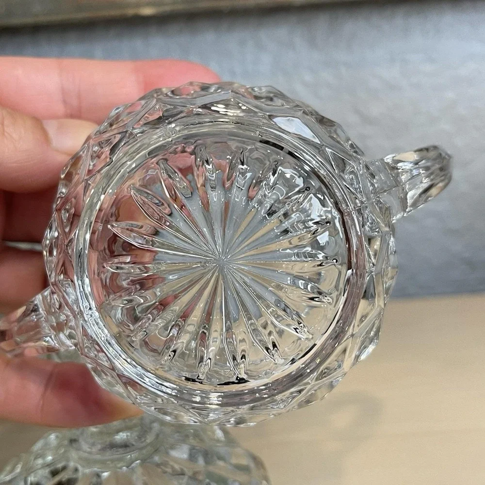 Vintage Fostoria American Cubist Pattern Clear Glass Creamer &‎ Sugar Set W/Lid